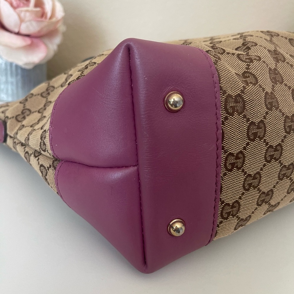Gucci Heart Bit Charm Brown Canvas Pink Rose Leather Trim Tote - Picture 6 of 16
